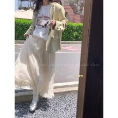 批发千金风<b class='q'>网纱</b>压褶半身裙2026春季仙气优雅中长款伞裙高腰A字长裙女