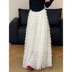 批发法式休闲百搭温柔风遮胯显瘦A字半身裙2026年春季新品<b class='q'>网纱</b>蛋糕裙