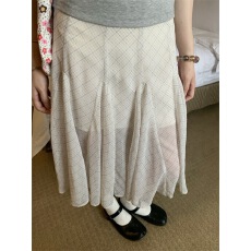 批发法式复古格子半身裙2025新款温柔风高级感<b class='q'>网纱</b>设计高腰显瘦长裙