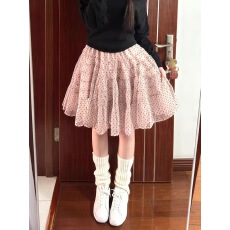 批发韩系甜美风设计感<b class='q'>网纱</b>蓬蓬蛋糕裙女2026春季高腰小个子波点半身裙
