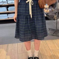 批发<b class='q'>复古</b>格纹松紧格子高腰中裙2026夏季新款学院显瘦半身裙气质清新