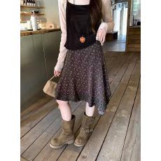批发韩系<b class='q'>复古</b>不规则碎花半身裙女早春新款ins高腰百搭显瘦a字摆裙子
