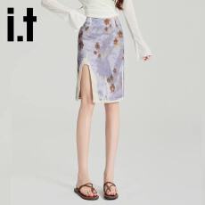 批发2026春夏法式复古设计感时尚紫色印花半身裙女优雅高腰包臀短裙子