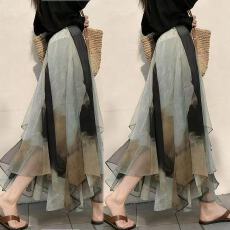 批发梨形伯克利裙子女早春新款气质复古<b class='q'>不规则</b>下摆拼接印花晕染<b class='q'>半身裙</b>