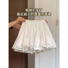 批发蝴蝶结白色花苞半身裙女夏季芭蕾风蛋糕裙高腰显瘦A字蓬蓬短裙子