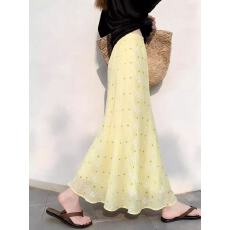批发2026春夏新款时尚韩版波点半身裙气质高腰显瘦长裙黄色通勤大摆裙