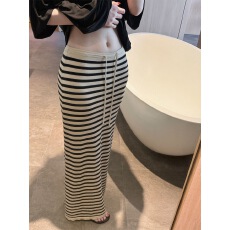 批发2026春夏高腰长裙修身显瘦包臀裙子女慵懒条纹针织半身裙设计感