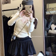 批发韩系小个子波点<b class='q'>半身裙</b>女2025夏季甜美花苞裙蓬蓬裙防走光A字短裙