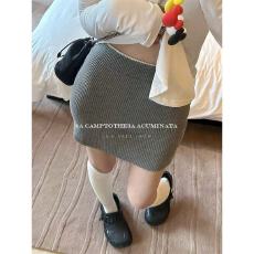 批发灰色针织款白边半身裙女高腰短裙包臀<b class='q'>休闲</b>运动设计感