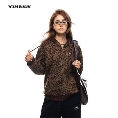 批发美式TT连帽拉链豹纹开衫外套女春秋季新款宽松遮肉显瘦百搭<b class='q'>卫衣</b>潮