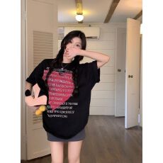 批发后包领烫钻爱心字母刺绣短袖黑色T恤女<b class='q'>装</b>夏季宽松减龄休闲上衣