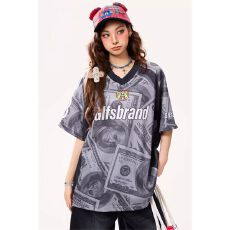 批发2026夏季新款球衣面料美式潮牌美元图案印花短袖T恤男女<b class='q'>情侣</b><b class='q'>夏季</b>