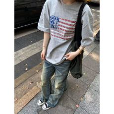 批发源头直播质量 21支220克精梳紧密100棉 后包领<b class='q'>t</b><b class='q'>恤</b>星星<b class='q'>字母</b>印花