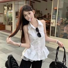 批发纯欲气质白色<b class='q'>衬衫</b>花苞<b class='q'>连衣裙</b>女夏季收腰显瘦时尚A字短裙子