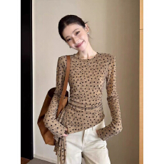 批发韩系不规则波点<b class='q'>长袖</b>t恤女春夏内搭设计感小众独特漂亮<b class='q'>打底衫</b>上衣
