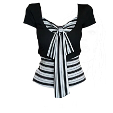 批发美式辣妹风条纹蝴蝶结<b class='q'>短袖</b>T恤女<b class='q'>修身</b>显瘦百搭两件套夏季新款上衣
