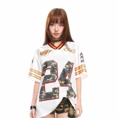 批发2026新款美式复古运动风V领短袖<b class='q'>T</b><b class='q'>恤</b>男女同款夏季宽松休闲百搭上衣