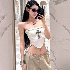 批发辣妹抹胸印花十字架吊带<b class='q'>背心</b><b class='q'>夏</b>季新款不规则<b class='q'>露</b><b class='q'>脐</b>无袖短款修身上衣