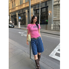 批发 原版做法纯棉220克40支食毛+手感有弹力印花修身收腰短