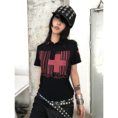 批发亚文化正肩polo衫t恤女夏季新款<b class='q'>街头</b>星星刺绣修身短袖视觉系上衣
