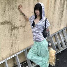 批发韩系复古撞色条纹半开领短袖t恤<b class='q'>女</b>夏季修身绝美内搭打底衫上衣