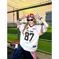 批发美式复古运动橄榄球球服<b class='q'>短袖</b>T恤夏季情侣款速干透气宽松半袖上衣