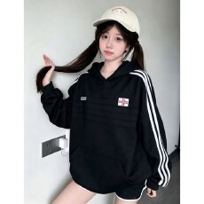 批发美式高街发泡字母撞色三条杠连帽卫衣男女秋<b class='q'>冬</b>新款时尚潮牌上衣
