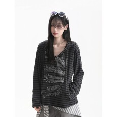 批发NOJIECOO<b class='q'>街头</b>风条纹连帽长袖男女半拉链字母印花y2k亚文化上衣