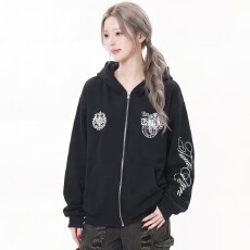 批发美式刺绣卫衣男秋冬季2026新款oversize设计感小众拉链<b class='q'>外套</b>潮