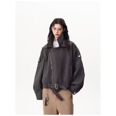 批发美式解构假两件棒球服外套男女设计感宽松潮牌cleanfit飞行服<b class='q'>夹克</b>
