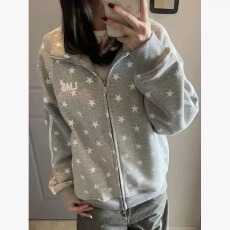 批发美式潮流满天星字母刺绣<b class='q'>开衫外套</b>女大童2026春秋季新款立领卫衣女