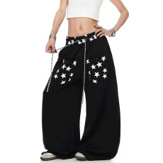 批发美式高街星星印花休闲卫<b class='q'>裤</b>男女爵士舞宽松垂感运动直筒阔腿长<b class='q'>裤</b>子