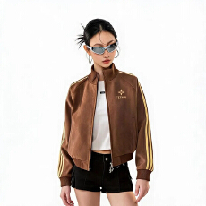 批发美式三条杠荔枝纹pu皮衣外套男女秋复古<b class='q'>潮牌</b>防风机能运动立领夹克