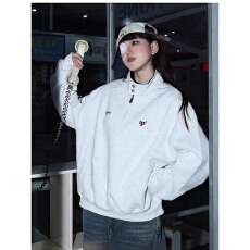 批发美式复古半拉链立领运动卫衣男女款秋冬宽松休闲<b class='q'>潮牌</b>情侣套头上衣