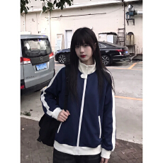 批发美式复古立领夹克外套女秋季2026新款<b class='q'>潮牌</b>运动风休闲宽松开衫卫衣