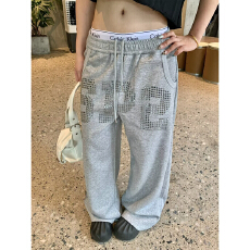 批发秋冬款浅灰<b class='q'>印花</b>字母休闲裤男士欧美潮牌网红同款直筒<b class='q'>小脚裤</b>子
