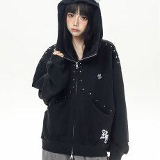 批发铆钉杜宾犬连帽帽杉卫衣女春秋季新款设计感<b class='q'>街头</b>宽松百搭情侣外套