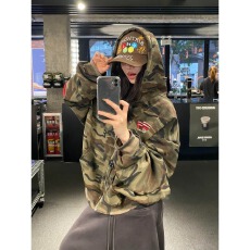 批发复古美式迷彩开衫卫衣男款春秋季<b class='q'>欧美</b>街头hiphop痞帅拉链连帽外套