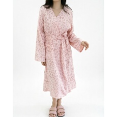 批发韩国ins复古甜美双层棉纱豹纹居家服