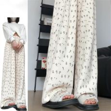 批发春秋夏新款美式卫裤宽松高腰直筒裤休闲阔腿裤小个子碎花运动裤女