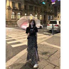 批发法式开叉雪纺<b class='q'>碎花</b>半身裙女夏季新款高腰显瘦遮肚A字裙子