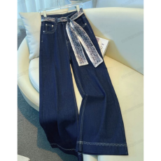 批发丝巾刺<b class='q'>绣花</b>边阔腿<b class='q'>牛仔裤</b>女2026秋季韩版高腰显瘦韩版宽松喇叭裤子