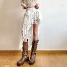 批发白色不规则下摆<b class='q'>蕾丝</b>半身裙女夏季蛋糕裙高腰半裙艺术感裙子中长裙