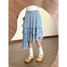 批发度假文艺雪纺碎花女春夏季新款不规则碎花<b class='q'>半身裙</b>蛋糕裙