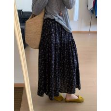 批发夏季新款韩系<b class='q'>复古</b>碎花半身裙女高腰显瘦a字裙中长款大摆伞裙