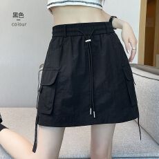 批发美式速干工装<b class='q'>半身裙</b>女夏季辣妹抽绳松紧腰a<b class='q'>字</b>短<b class='q'>裙</b>防走光包臀裤<b class='q'>裙</b>