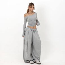 纯棉复合原版烫钻美式春夏季辣妹重工宽松休闲卫裤嘻哈运动裤女