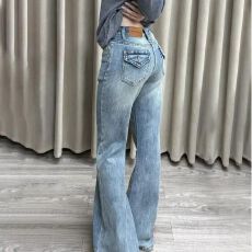 批发美式佐依复古微喇牛仔裤女2026年<b class='q'>春</b>秋低腰显瘦辣妹不贴腿喇叭裤子