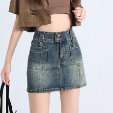 批发夏季薄款弹力高腰牛仔半身裙女<b class='q'>大码</b>胖mm美式工装辣妹a字包臀短裙