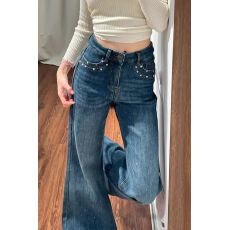 批发满天星烫钻<b class='q'>钉珠</b>微喇<b class='q'>牛仔裤</b>女春季2026新款高腰宽松不贴腿喇叭裤子